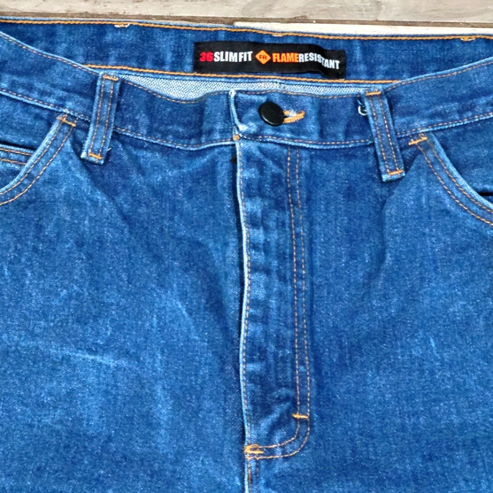 Wrangler Flame Resistant Mens Dark Wash 36 X 32 1/2 Slimfit Workwear Jeans